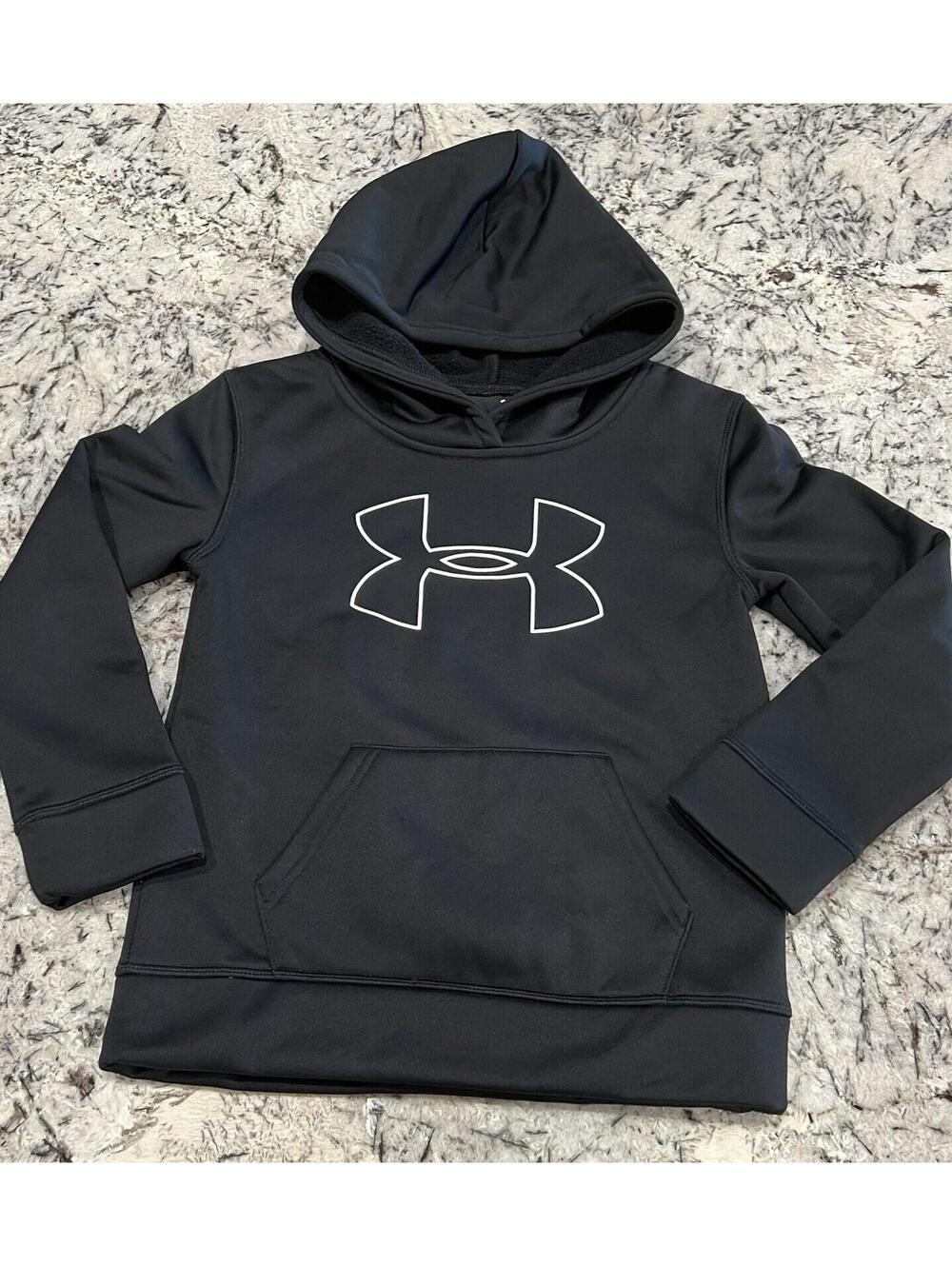 Under Armour Boys Youth Black Pocket Long Sleeves Logo Hoodie Fleece Jacket 6